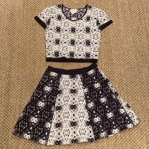Parker Skirt and Crop Top Set Dark Navy and White